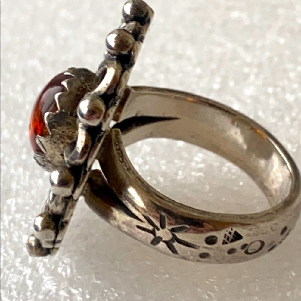 Solid Sterling Silver Baltic Amber Flower Chunky … - image 4